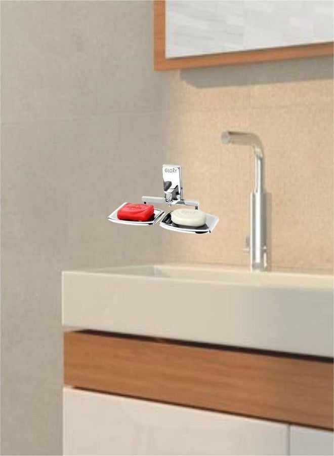 GLOXY Square Wall-Mounted Stainless Steel Double Soap Holder - Rust-Free Soap Dish for Bathroom & Kitchen, Durable Soap Tray for Bath Accessories & Fittings - Image 3